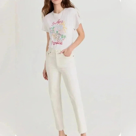 NWT! Re/Done 70s Ultra High Rise Stove Pipe Straight Jeans Vintage White Size 23 - Picture 1 of 12